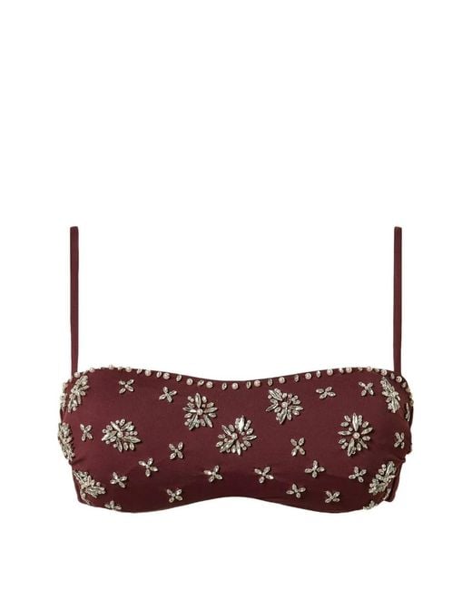 Twinset Purple Bandeau Bikini Top With Embroidery