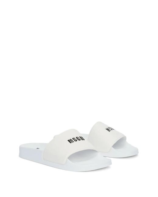 MSGM White Logo-Embossed Slides for men