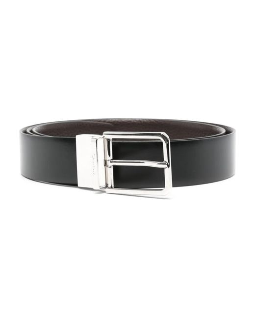 Santoni Black Reversible Leather Belt for men