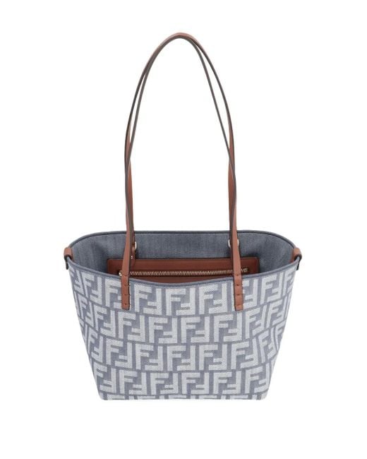 Fendi White Small Roll Ff-Logo Leather-Handle Tote Bag