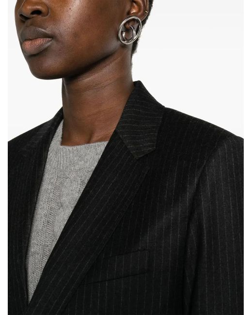 AMI Black Pinstripe-pattern Wool Blazer