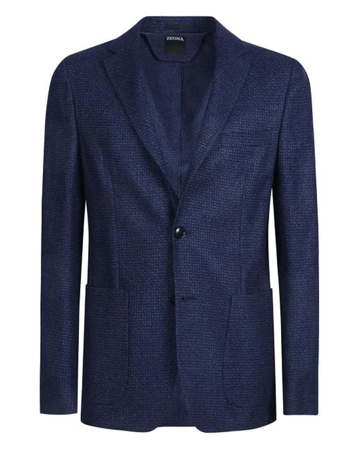 Zegna Blue Single-Breasted Wool Blazer for men
