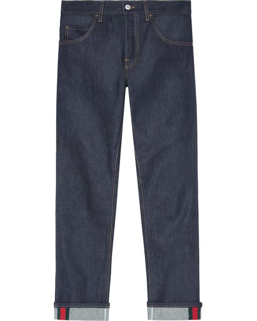 gucci tapered denim pant with web