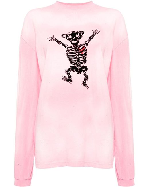 we11done Pink Bolt Teddy Long-sleeved T-shirt