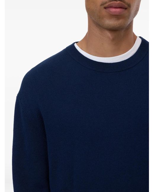 Closed Blue Ribbed Crew-Neck Sweater for men