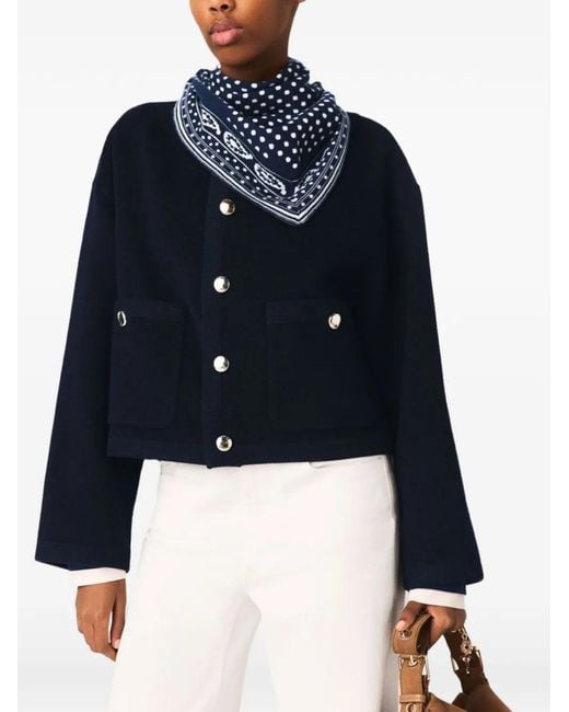 Maje Blue Jacke Mit Geknöpften Taschen