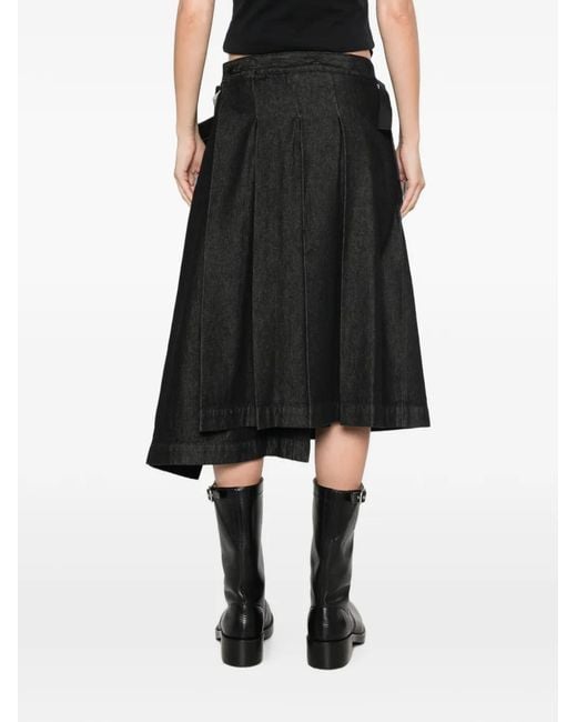 Y-3 Black Asymmetric Pleated Midi Skirt