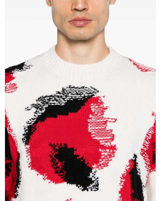Alexander McQueen Red Intarsia Wool, Cotton And Cashmere Sweater for men