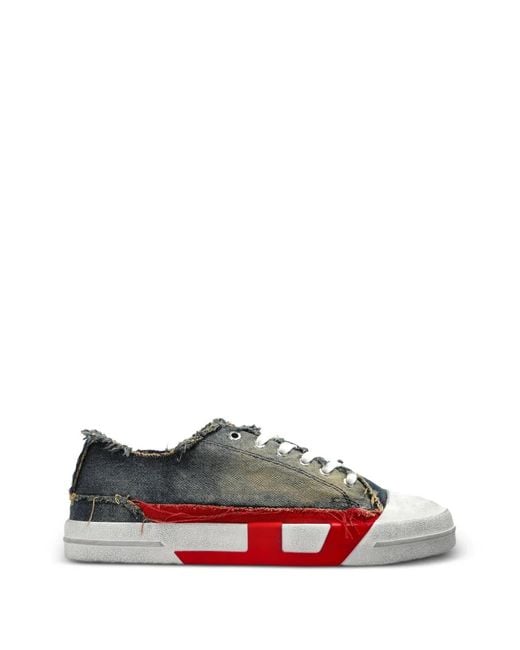 DIESEL White Frayed Sneakers for men
