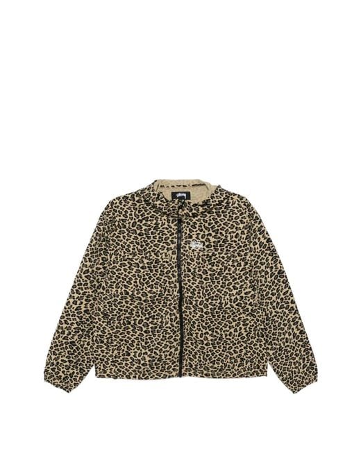 Stussy Green Cheetah-Print Logo Jacket for men