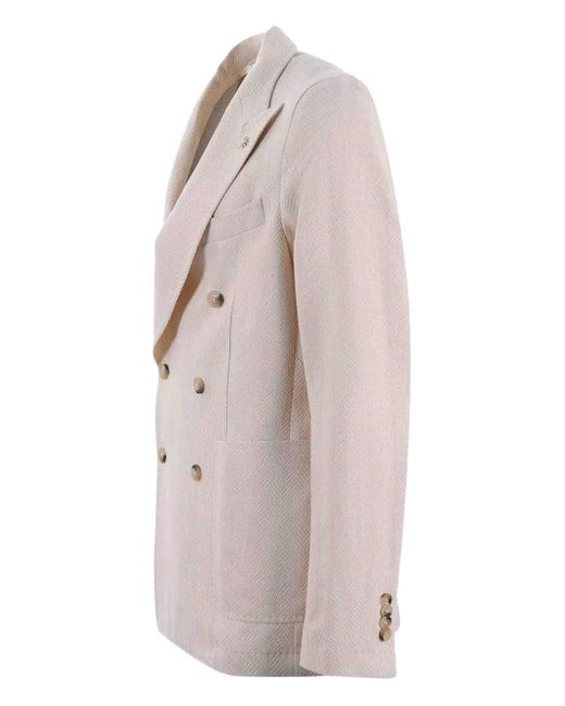 Manuel Ritz Natural Herringbone Double-Breasted Blazer for men