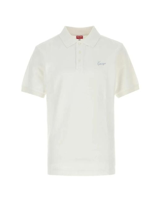 KENZO White Signature Logo-Embroidered Piqué Polo Shirt for men