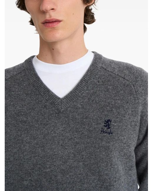 Pringle of Scotland Gray V-Neck Logo Sweater for men