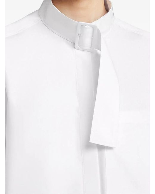 Courreges White Chest-Pocket Buckle-Collar Shirt