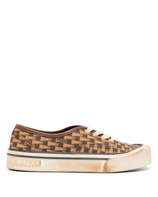 Bally Brown Lyder Graphic-print Leather Sneakers
