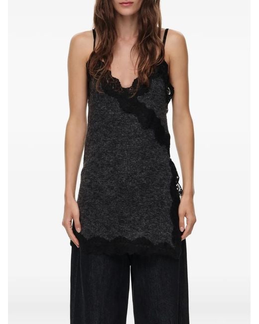 Bimba Y Lola Black Dark Melange Mohair And Lace Top