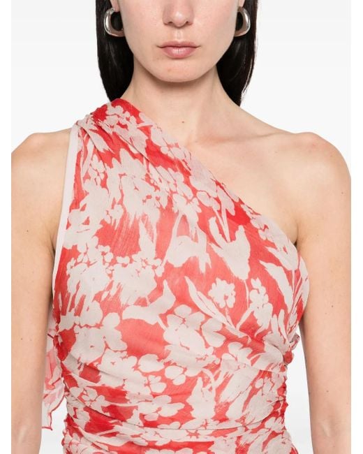 Victoria Beckham Red One-Shoulder Ruched Top