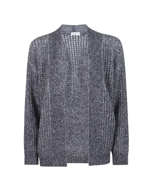 Peserico Gray Sequin-Embellished Open-Knit Cardigan