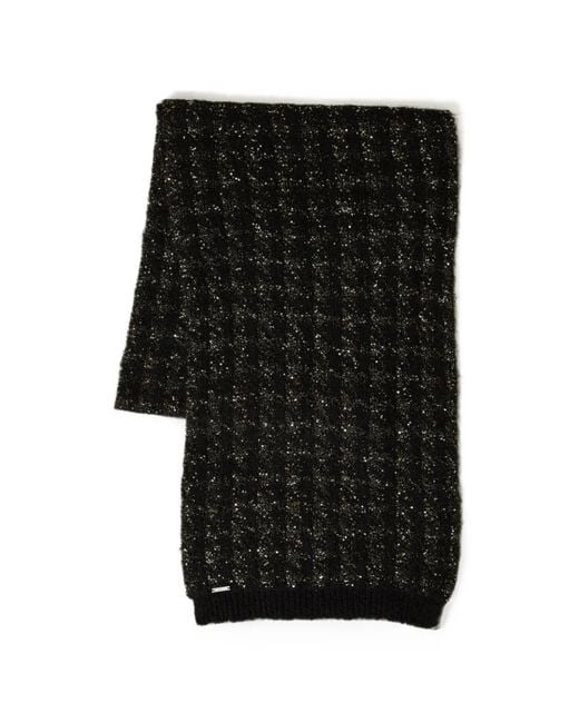 Twinset Black Jacquard Knit Scarf With Houndstooth Pattern