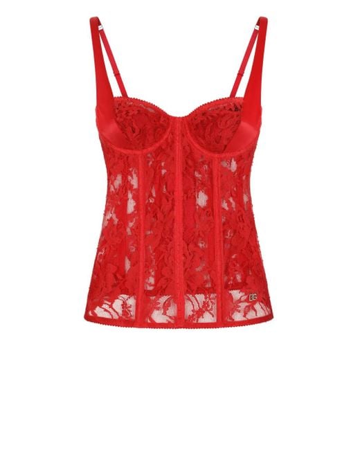 Dolce & Gabbana Red Lace-Detail Corset Top