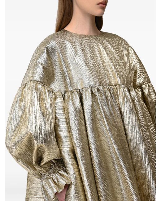 Abito Midi Plissettato Metallizzato di Anouki in Natural