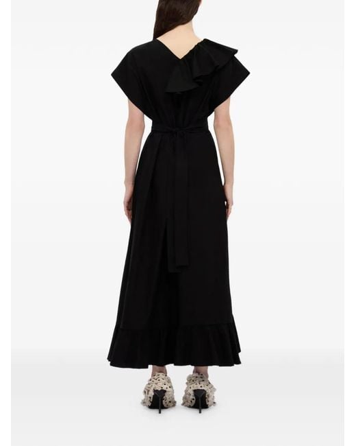MSGM Black Ruffled V-Neck Dress