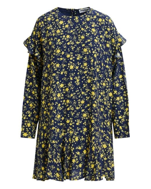 Essentiel Antwerp Blue Floral Ruffled Asymmetric Day Dress