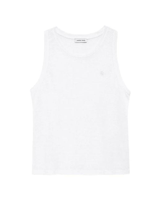 Anine Bing White Juliann Logo-Embroidered Linen Tank Top