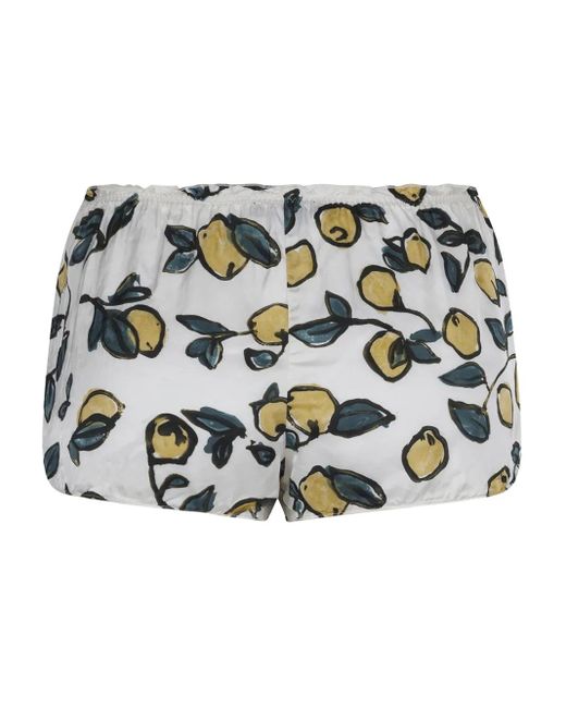 LoveStories White Audrey Lemon-Print Ruffled Pyjama Shorts
