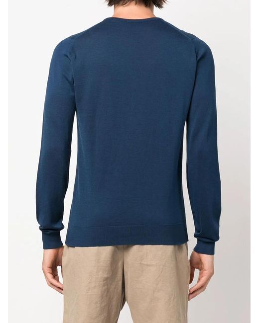 John Smedley Blue Round Neck Knit Jumper for men