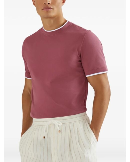 Brunello Cucinelli Pink Cotton Faux Layered T Shirt for men