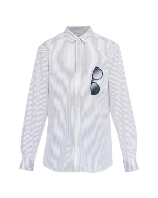 Moschino White Striped Graphic-Print Shirt for men