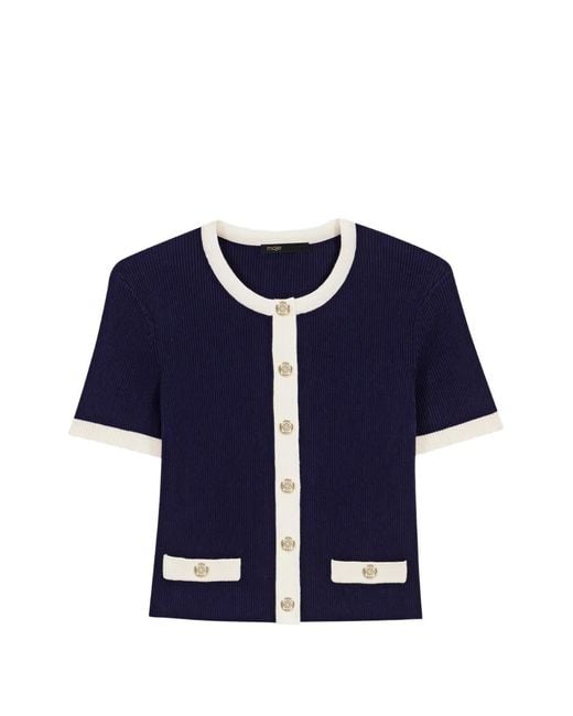 Maje Blue Contrasting Cropped Cardigan