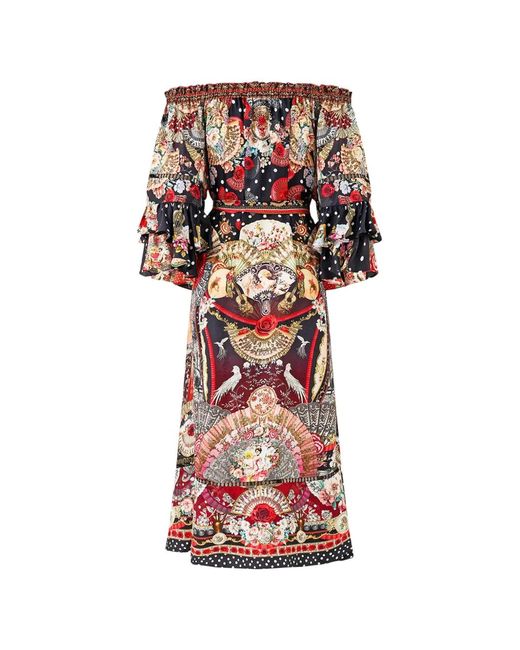 Camilla White Daughters Of Duende Off-Shoulder Ruffled-Sleeve Midi Dress
