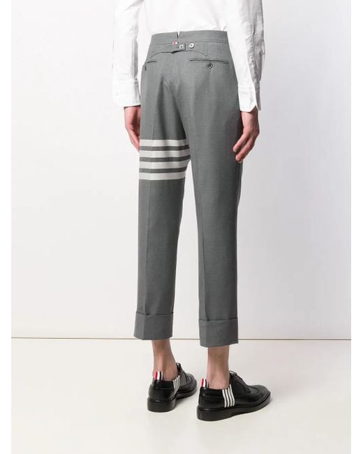 Thom Browne Gray 4-Bar Wool Trousers for men