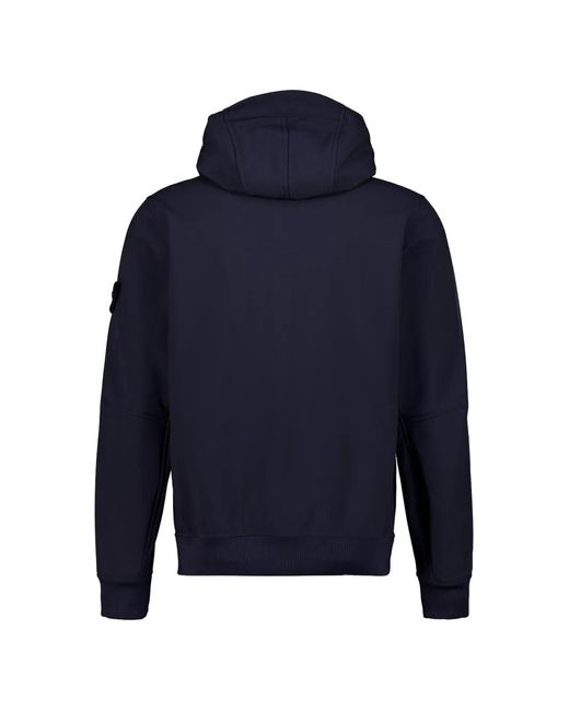 Stone Island Blue Logo-Patch Hooded Jacket for men