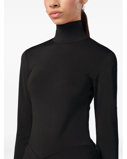 ANDAMANE Black Ziggy Draped Long-Sleeve Bodysuit