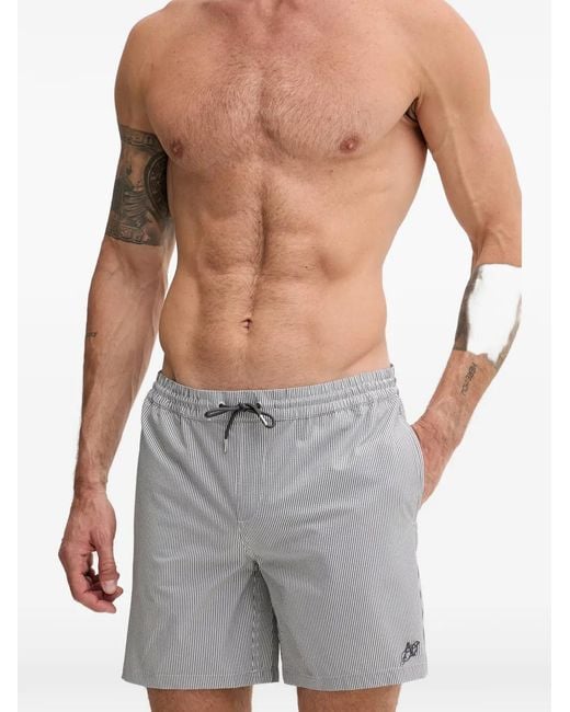 AllSaints Gray Seersucker Striped Swim Shorts for men