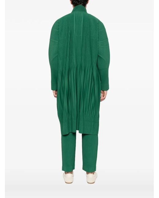 Homme Plissé Issey Miyake Green Pleated Zip-Up Coat for men