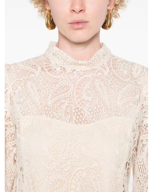 Twinset White Cropped Macramé-Lace Top