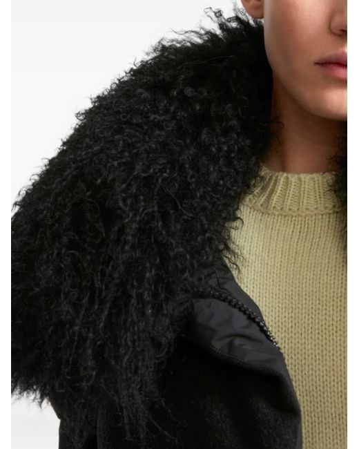 Yves Salomon Black Shearling-Collar Padded Coat