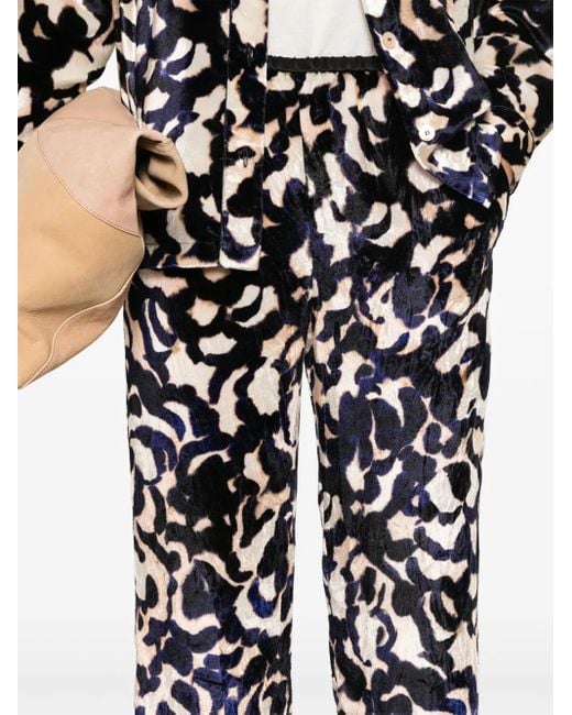 Forte_forte Black Abstract-Print Crushed-Velvet Trousers