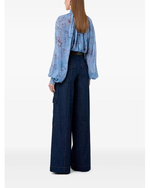 Nicholas Solene Top Met Bloemenprint En Hoge Hals in het Blue