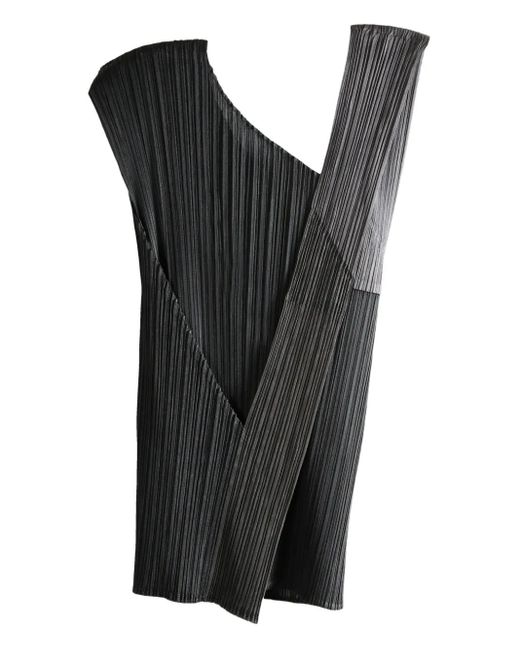 Pleats Please Issey Miyake Black Pointe Pleated Asymmetric Top