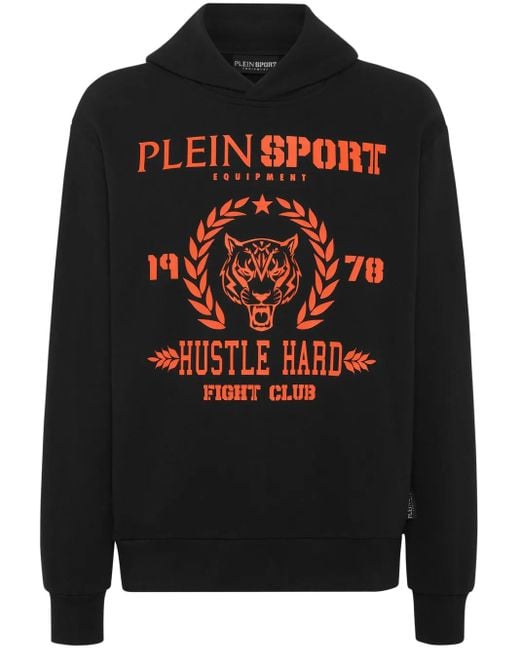 Philipp Plein Black Logo-Print Cotton-Blend Hoodie for men
