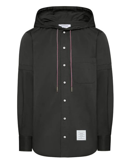 Thom Browne Black Hooded Armband-Detail Shirt for men