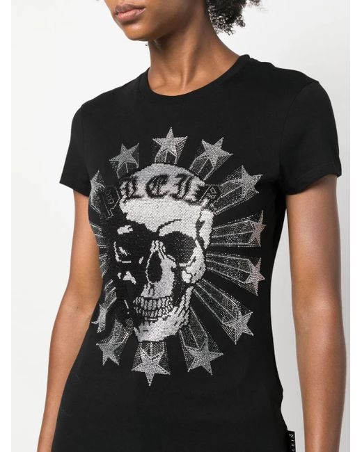 Philipp Plein Black Sexy Pure-Fit Skull Strass T-Shirt