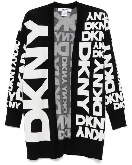 DKNY Black Logo Jacquard Open-Front Knit Cardigan