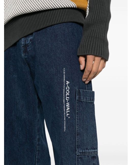 A_COLD_WALL* Blue Logo-printed Wide-leg Jeans for men
