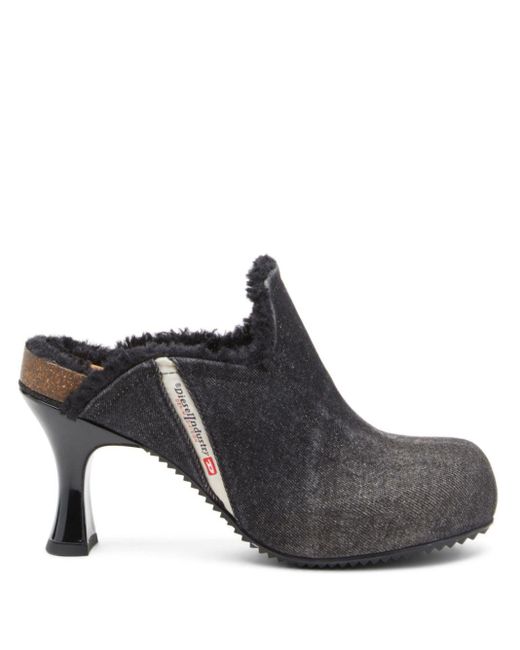 DIESEL Black D-Woodstock Denim Heeled Mules